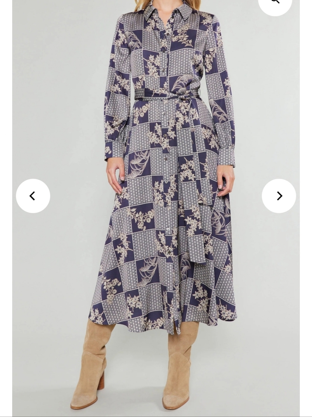 Current Air Navy and Cream Patchwork Floral Maxi Shirt Dress
